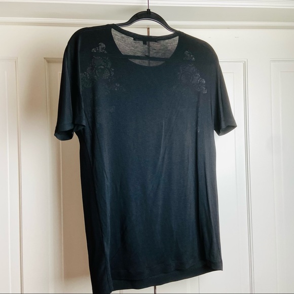 Gucci black silk tee shirt  lace XS